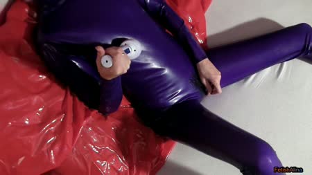 Masturbating With Vibrator Zentai Latex Catsuit  Hd