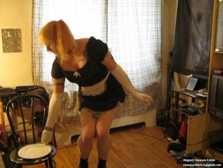 Maid To Masturbate - Vanessa plays the "sissy" french maid, who has had her regular clothes locked away, and must wear a maid uniform 24/7. She gets horny over this thought, and masturbates, with condom on, so she doesn't soil her maids uniform!
