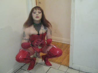 Red Corset  Boots Orgasm Denial - Dressed in red corset, gloves, and thigh high boots, vanessa smokes and strokes, telling you to stroke yourself, but denies you an orgasm in the end