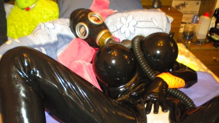My Horny Wife Preapiring For Dildolation - My horny wife preaparing for latex masturbation with gasmask &juicy pussy